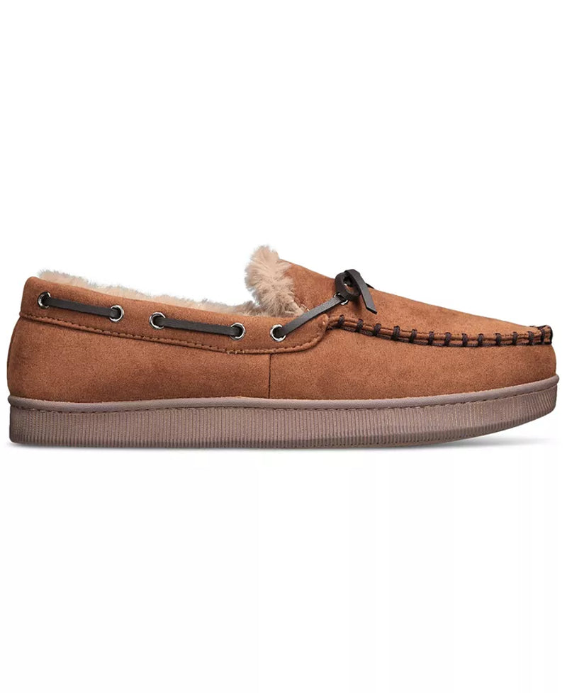 Men'S Faux-Suede Moccasin Slippers with Faux-Fur Lining, Created for Macy'S