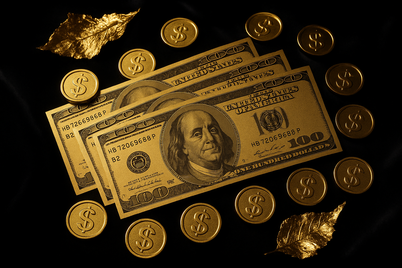 b;ack and gold image of money