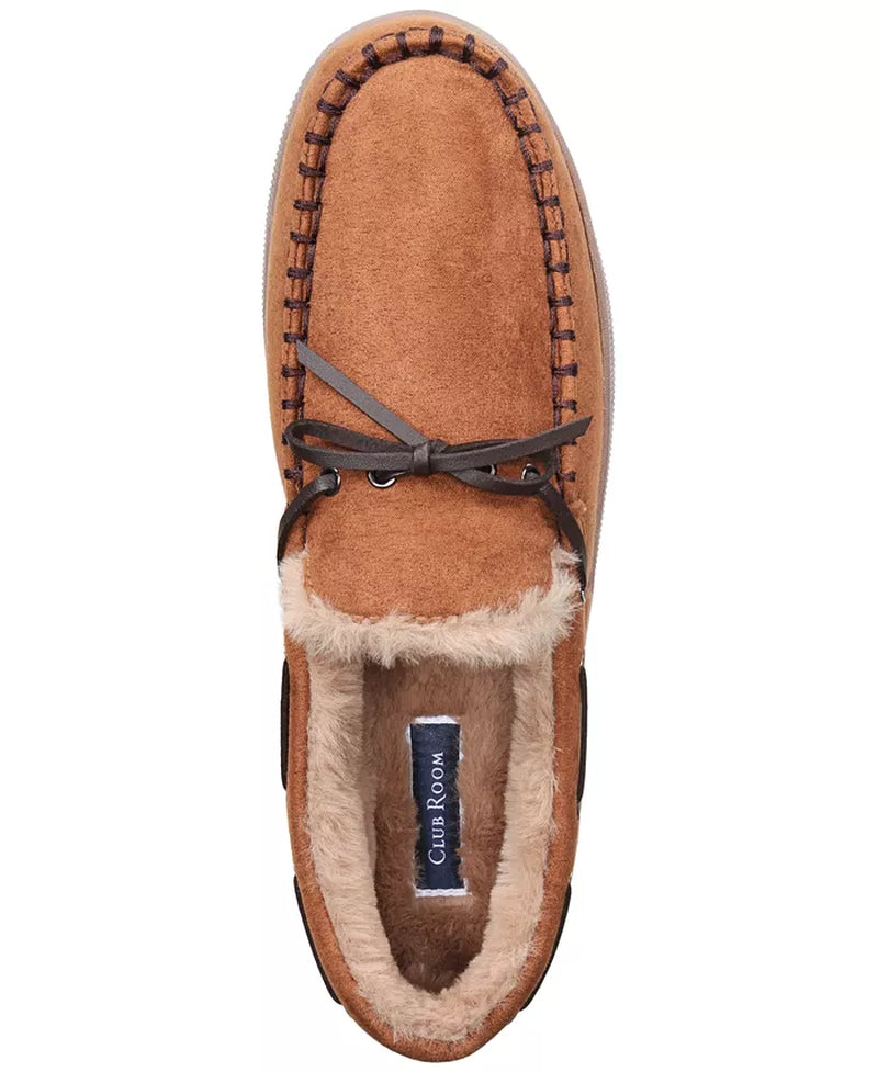 Men'S Faux-Suede Moccasin Slippers with Faux-Fur Lining, Created for Macy'S