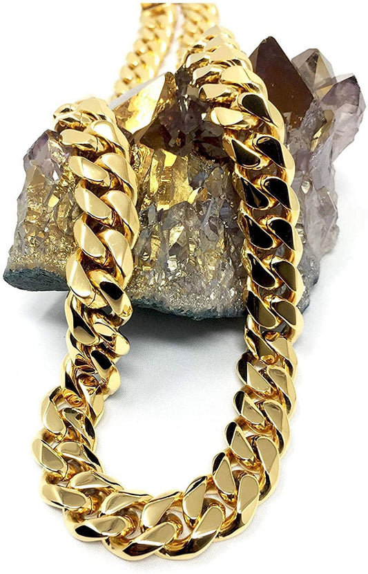 14MM Gold Filled Chain 14K Miami Cuban Link Curb Necklace for Men Boys Fathers Husband Perfect Gift Hip Hop Rapper Chain