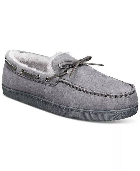 Men'S Faux-Suede Moccasin Slippers with Faux-Fur Lining, Created for Macy'S